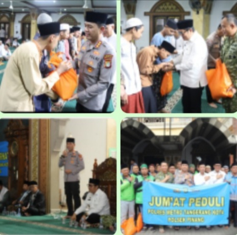 Kapolres Metro Tangerang Kota Gelar Jumat Curhat di Pinang, Salurkan Sembako untuk Santri dan Ojol Kamtibmas