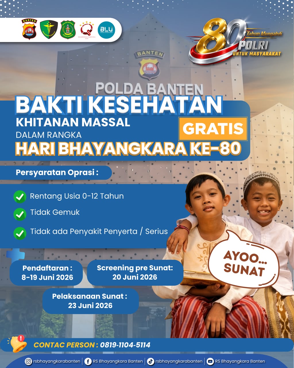 Semarak Hari Bhayangkara ke-80, Polda Banten Gelar Donor Darah dan Khitanan Gratis