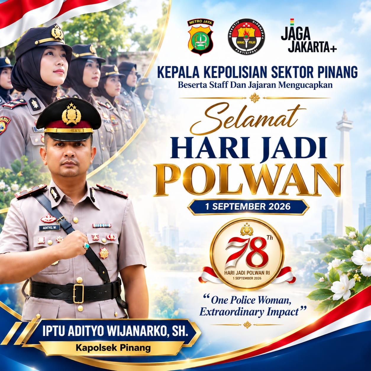 Kapolsek Pinang Iptu Adityo Wijanarko, SH. Ucapkan Selamat Hari Jadi Polwan ke-78